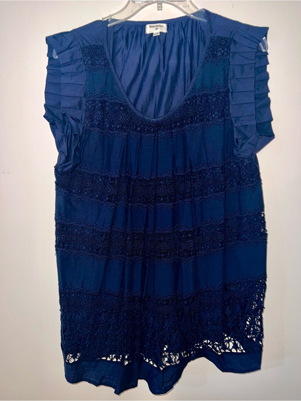 Cost Plus World Market Navy Eyelet Crochet Tiered Tunic